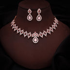 Tehzeeb Creations Pink Colour Diamond Choker Necklace Jewellery Set With Matching Pair of Earrings For Women And Girls | Grocsy