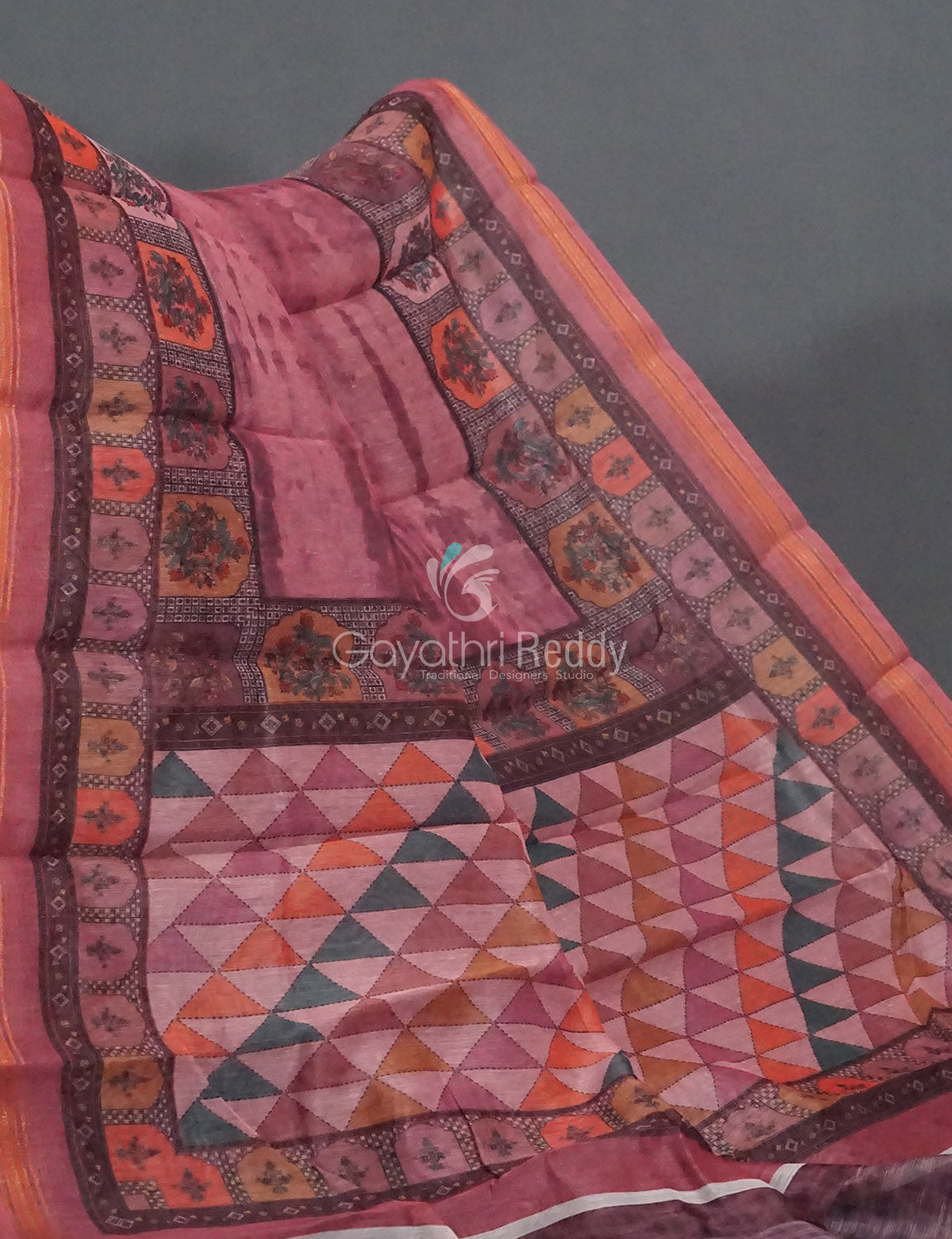 Mauve Pink Colour Geometric Print Semi Chanderi Saree By Gayathri Reddy Designer Studio | Grocsy