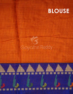 Orange Coloured Saree With Contrast Royal Blue Printed Semi Soft Silk Kota Saree By Gayathri Reddy Designer Studio | Grocsy