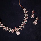 Tehzeeb Creations Pink Colour Diamond Choker Necklace Jewellery Set With Matching Pair of Earrings For Women And Girls | Grocsy