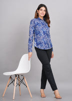 House of RP Women's Blue Cotton Floral Printed Casual Shirt | Grocsy