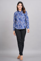 House of RP Women's Blue Cotton Floral Printed Casual Shirt | Grocsy