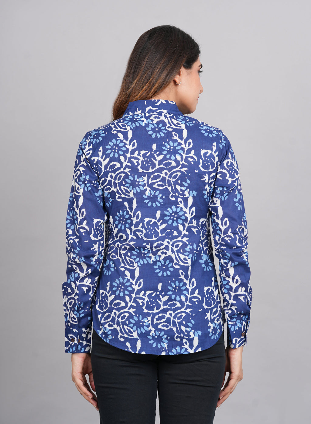 House of RP Women's Blue Cotton Floral Printed Casual Shirt | Grocsy