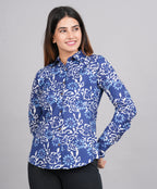 House of RP Women's Blue Cotton Floral Printed Casual Shirt | Grocsy
