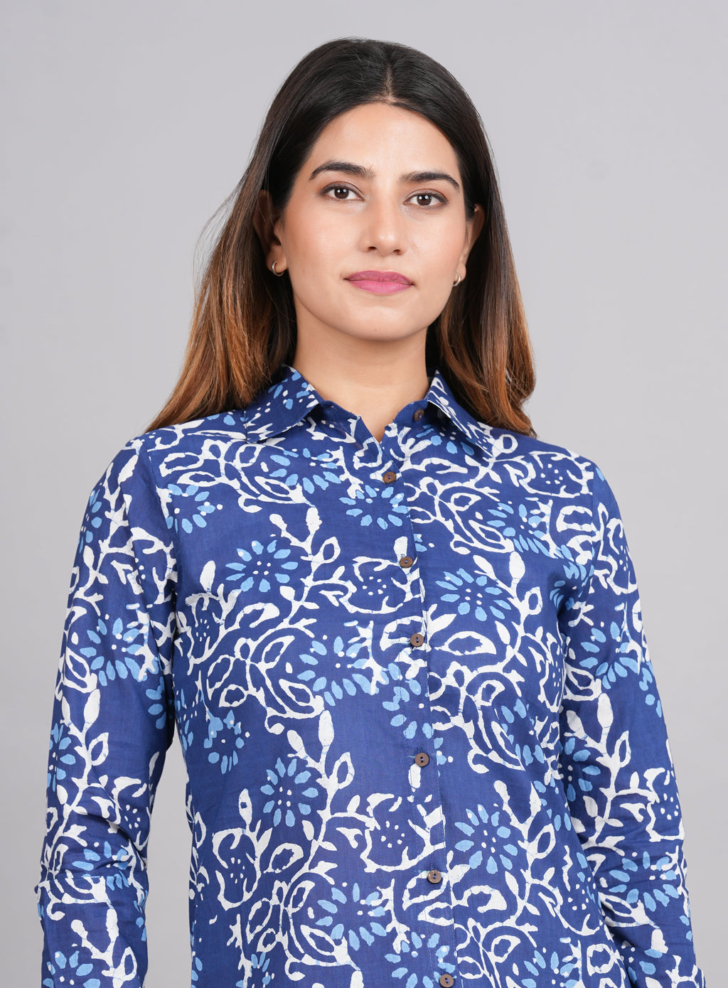 House of RP Women's Blue Cotton Floral Printed Casual Shirt | Grocsy
