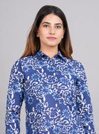 House of RP Women's Blue Cotton Floral Printed Casual Shirt | Grocsy