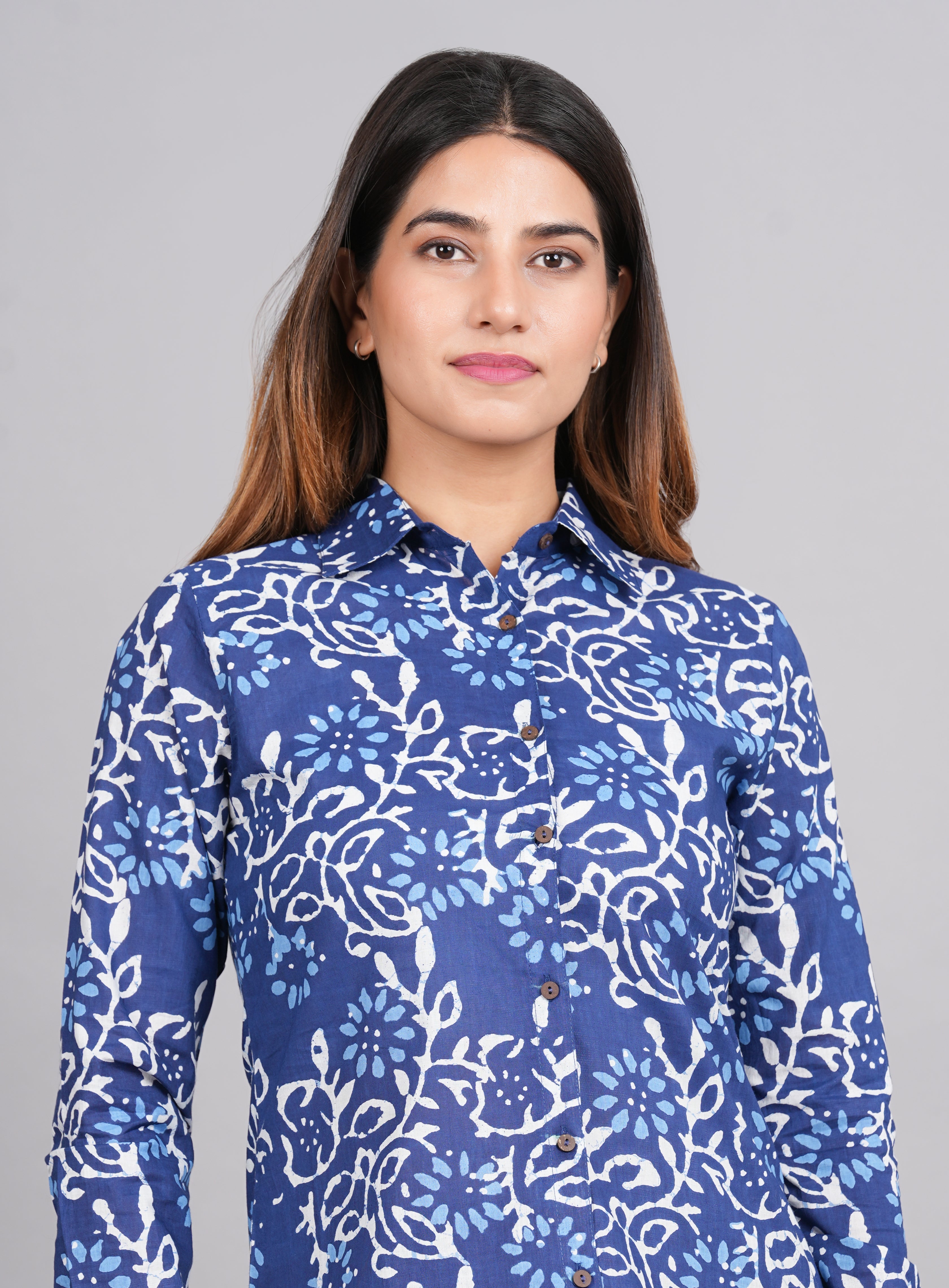 House of RP Women's Blue Cotton Floral Printed Casual Shirt | Grocsy