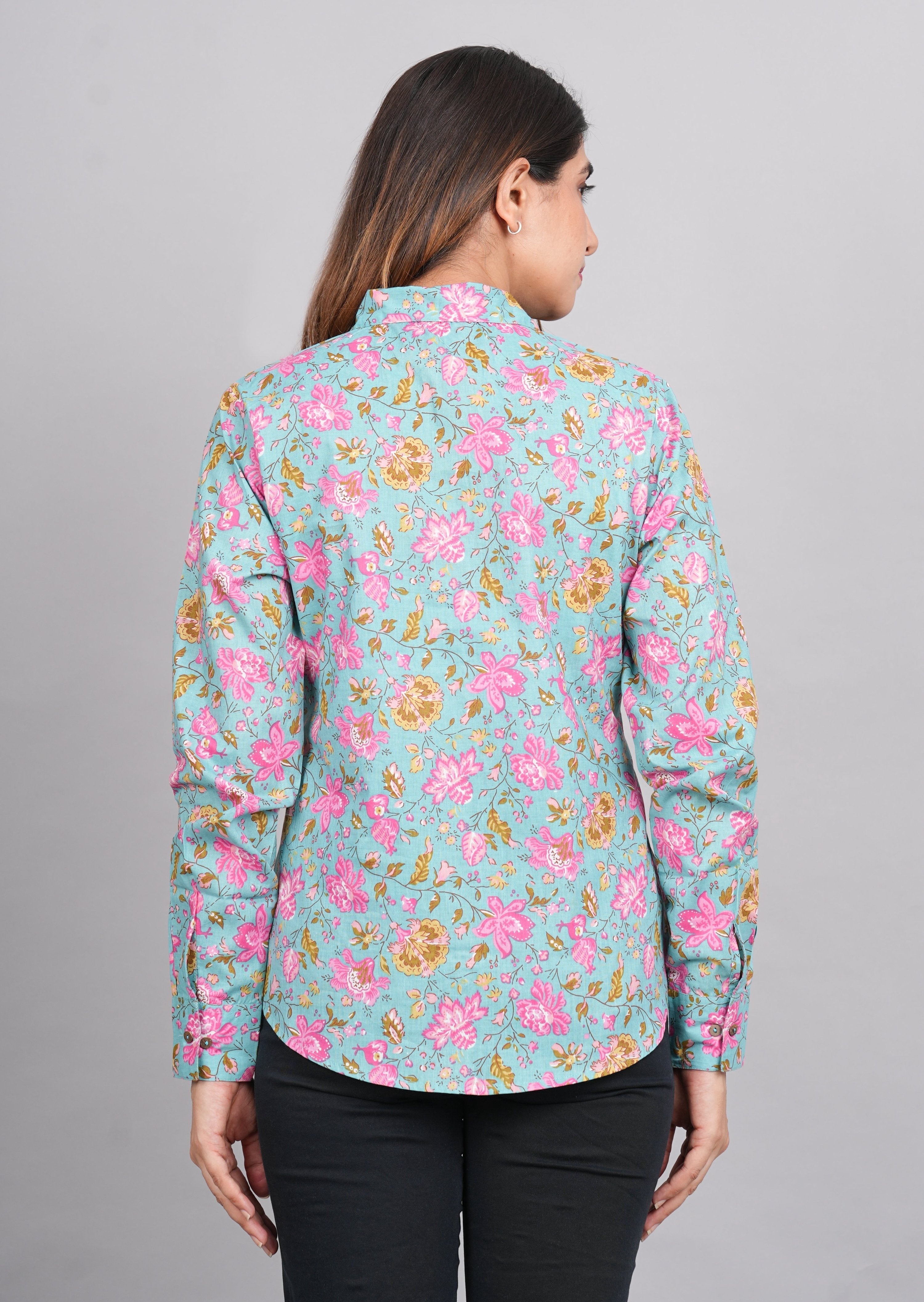 House of RP Women's Green Cotton Floral Printed Casual Shirt | Grocsy