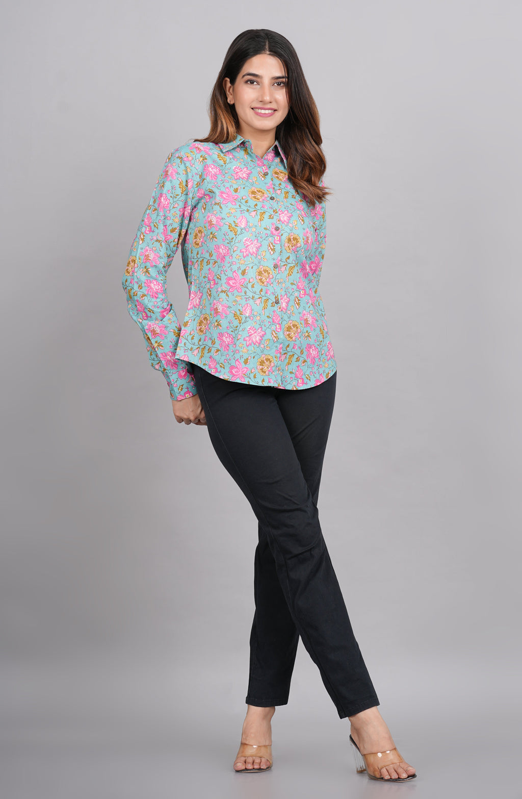 House of RP Women's Green Cotton Floral Printed Casual Shirt | Grocsy