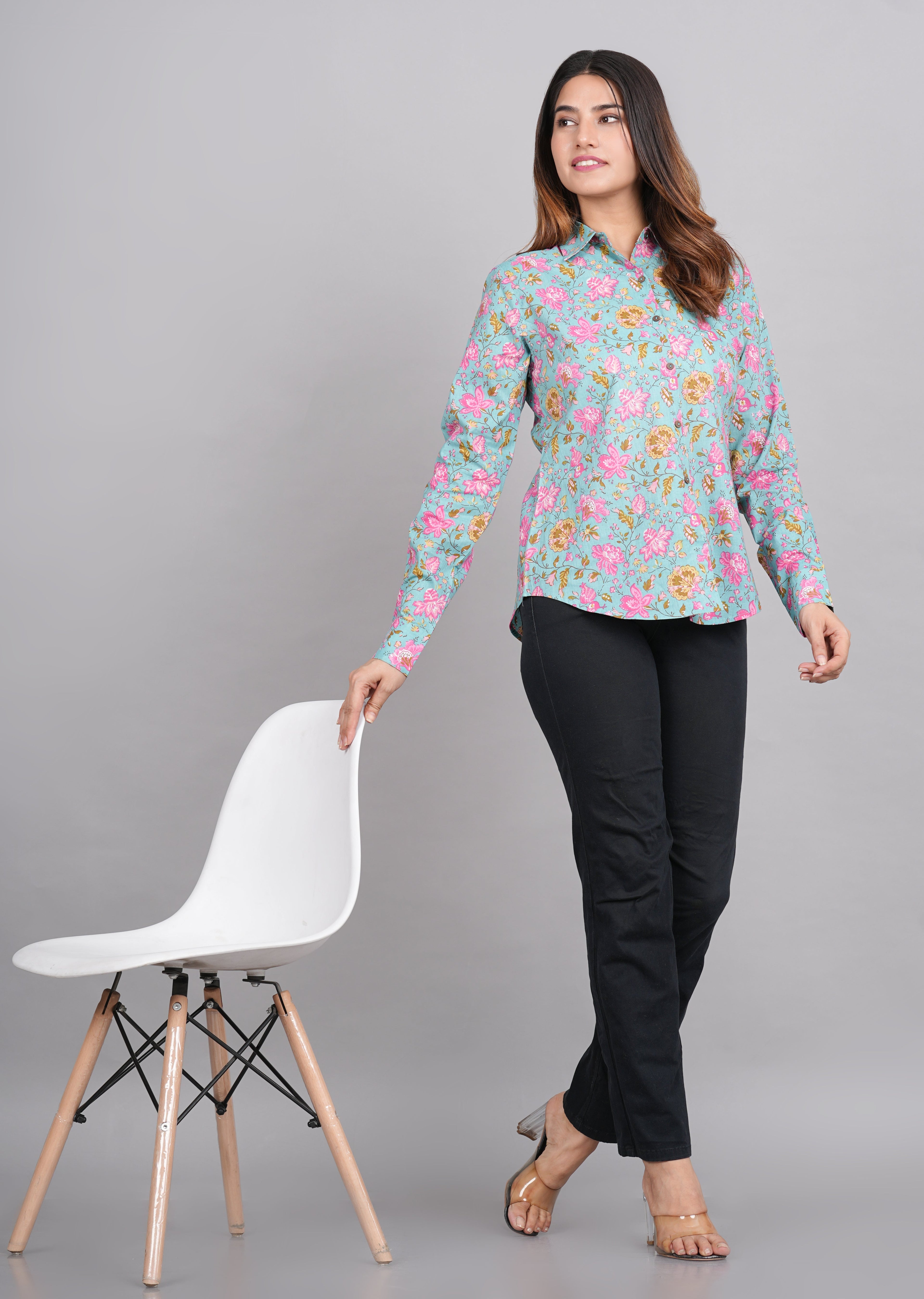 House of RP Women's Green Cotton Floral Printed Casual Shirt | Grocsy