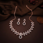 Tehzeeb Creations Shimmering Rose Gold Polished Ad Studded Necklace Jewellery Set With Matching Earrings For Women And Girls | Grocsy