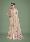 Monjolika Fashion Imaginative Beige & Pink Woven Butti Pattern Cotton Silk Saree | Grocsy