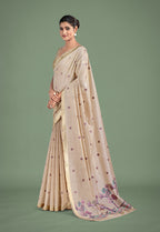 Monjolika Fashion Imaginative Beige & Pink Woven Butti Pattern Cotton Silk Saree | Grocsy