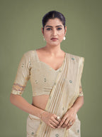 Monjolika Fashion Imaginative Beige & Maroon Woven Butti Pattern Cotton Silk Saree | Grocsy