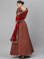 Tulsi Art Maroon & Golden Semi-Stitched Myntra Bridal Lehenga & Unstitched Blouse With Dupatta | Grocsy