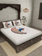 JAIPUR FABRIC Off White & Red Printed 240 TC Cotton King Bedsheet with 2 Pillow Covers | Grocsy