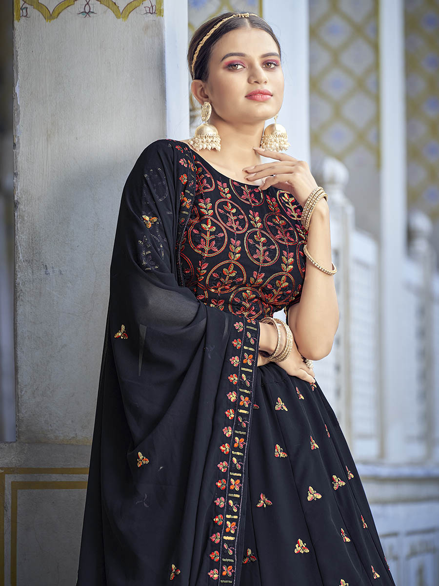 Myra Navy Blue Georgette Embroidered Designer Lehenga Choli | Grocsy