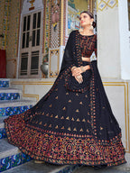 Myra Navy Blue Georgette Embroidered Designer Lehenga Choli | Grocsy