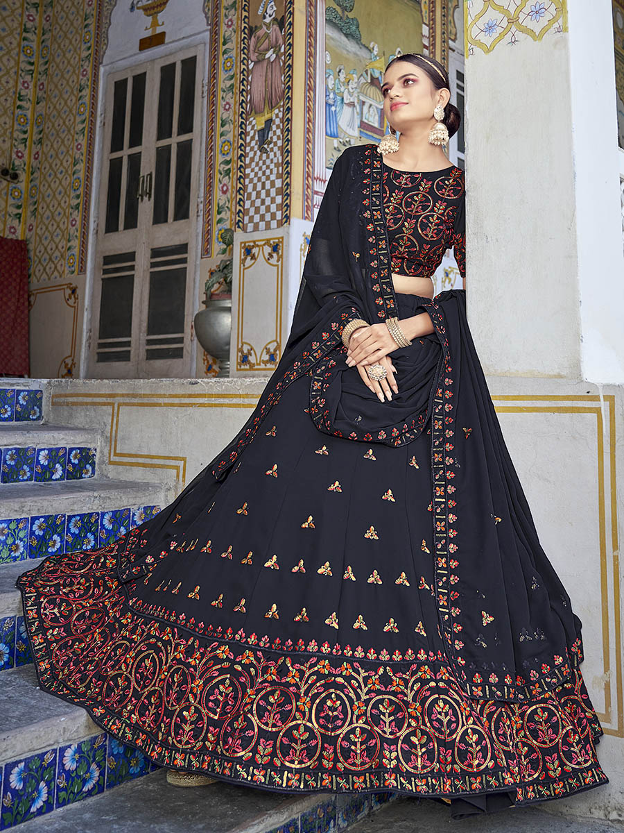 Myra Navy Blue Georgette Embroidered Designer Lehenga Choli | Grocsy