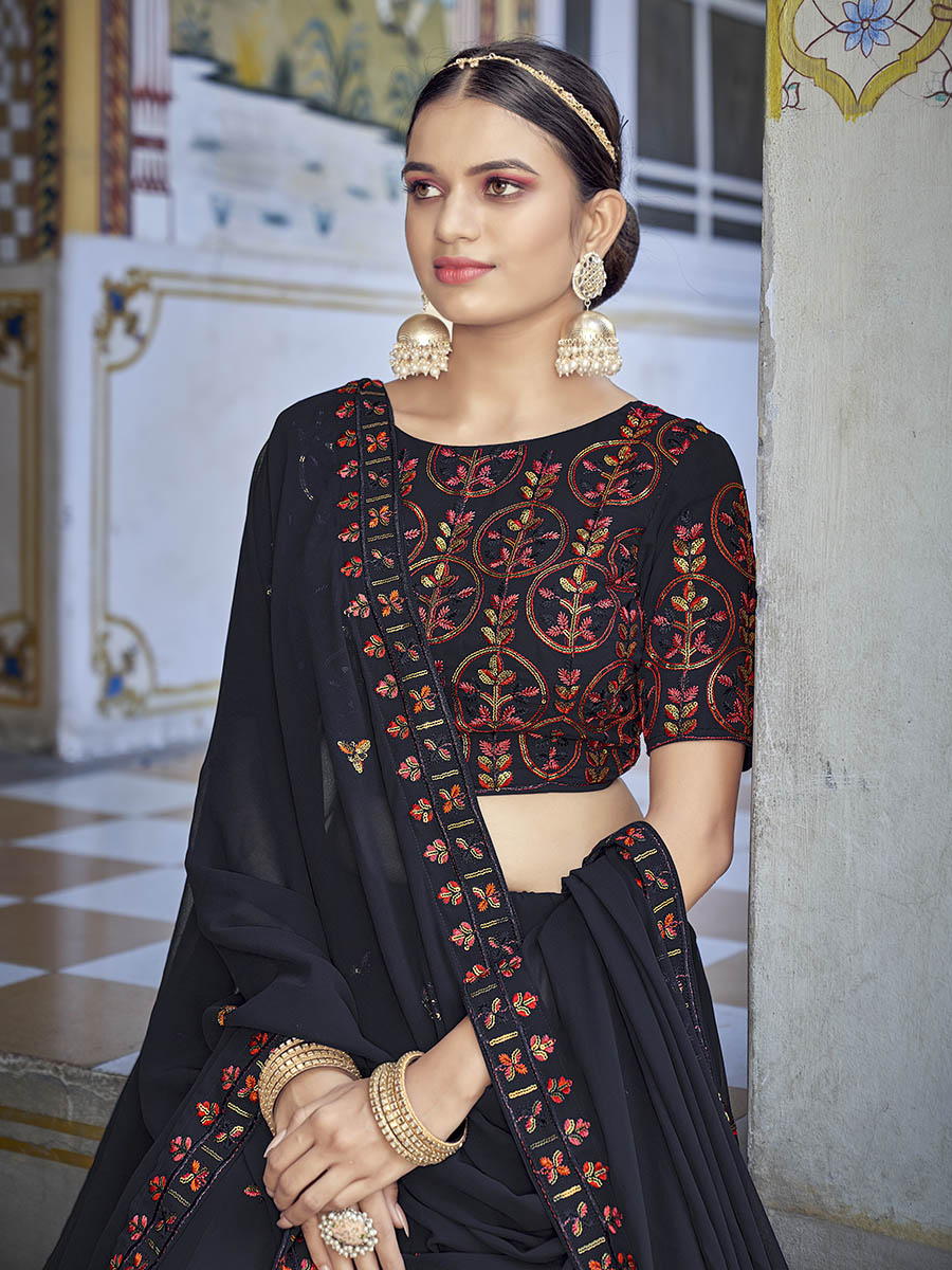 Myra Navy Blue Georgette Embroidered Designer Lehenga Choli | Grocsy