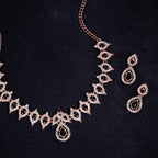 Tehzeeb Creations Shimmering Rose Gold Polished Ad Studded Necklace Jewellery Set With Matching Earrings For Women And Girls | Grocsy