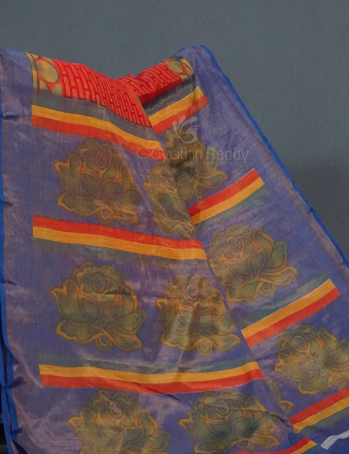 Orange Colour With Ink Blue Blouse Cotton Brasso Saree By Gayathri Reddy Designer Studio | Grocsy