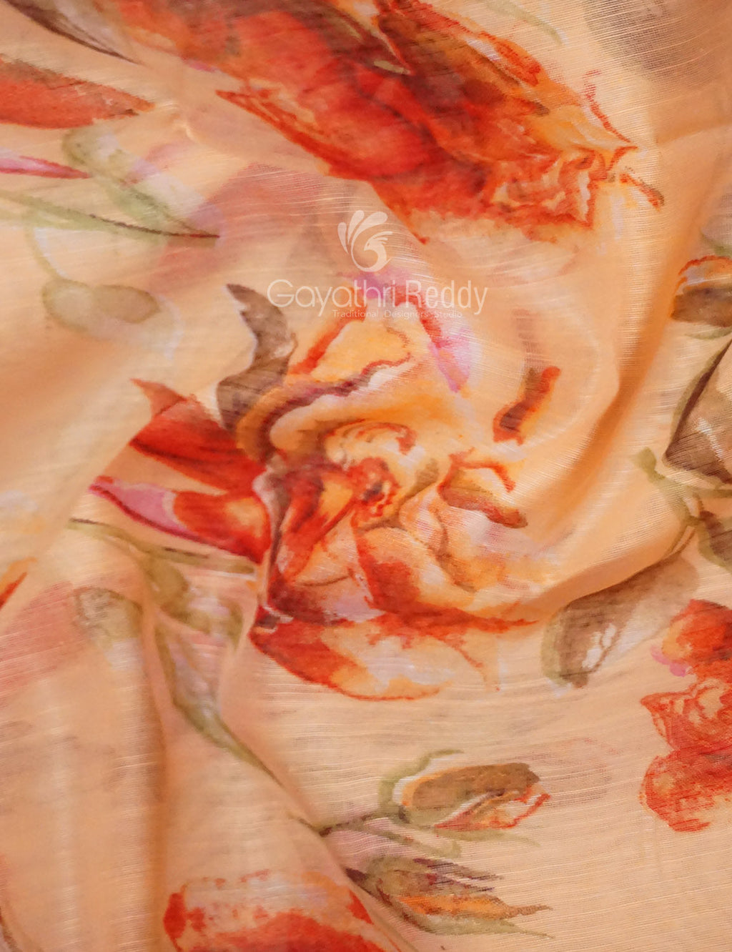 Shades of Orange Colour Printed Semi Chanderi Saree By Gayathri Reddy Designer Studio | Grocsy