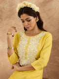 Indo Era Women Ethnic Motifs Embroidered Regular Thread Work Kurta with Trousers | Grocsy