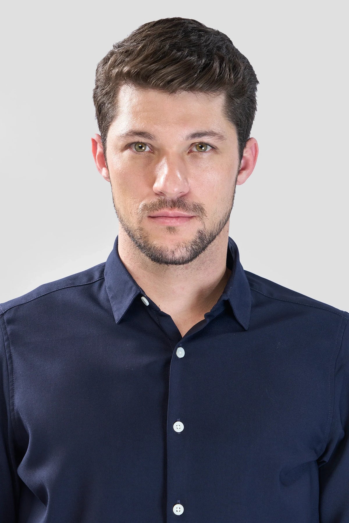 Xkind Navy Blue Plain Slim Fit Shirt | Grocsy