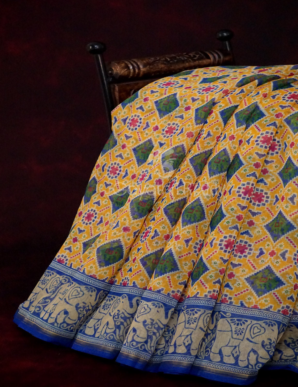 Yellow Colour All Over Print Semi Chanderi Saree By Gayathri Reddy Designer Studio | Grocsy