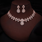 Tehzeeb Creations Shimmering Rose Gold Polished Ad Studded Necklace Jewellery Set With Matching Earrings For Women And Girls | Grocsy