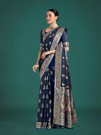 Monjolika Fashion Blue Color Festival Wear Banarasi Satin Silk Designer Zari Weaving Saree | Grocsy
