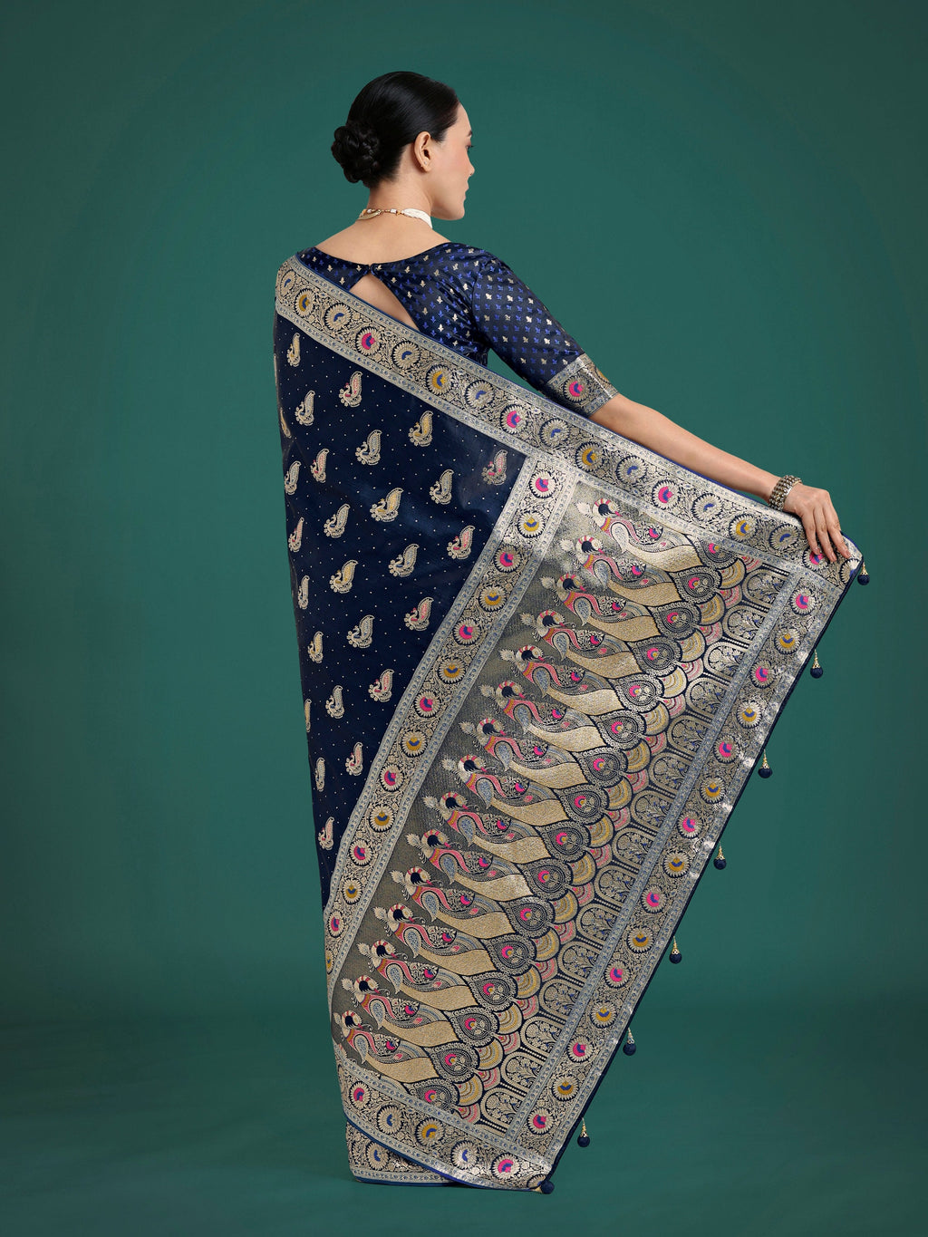 Monjolika Fashion Blue Color Festival Wear Banarasi Satin Silk Designer Zari Weaving Saree | Grocsy