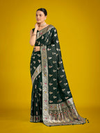 Monjolika Fashion Dark Green Color Festival Wear Banarasi Satin Silk Designer Zari Weaving Saree | Grocsy