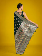 Monjolika Fashion Dark Green Color Festival Wear Banarasi Satin Silk Designer Zari Weaving Saree | Grocsy
