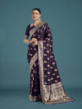 Monjolika Fashion Purple Color Festival Wear Banarasi Satin Silk Designer Zari Weaving Saree | Grocsy