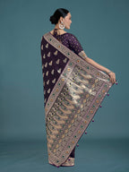 Monjolika Fashion Purple Color Festival Wear Banarasi Satin Silk Designer Zari Weaving Saree | Grocsy