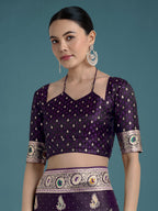 Monjolika Fashion Purple Color Festival Wear Banarasi Satin Silk Designer Zari Weaving Saree | Grocsy