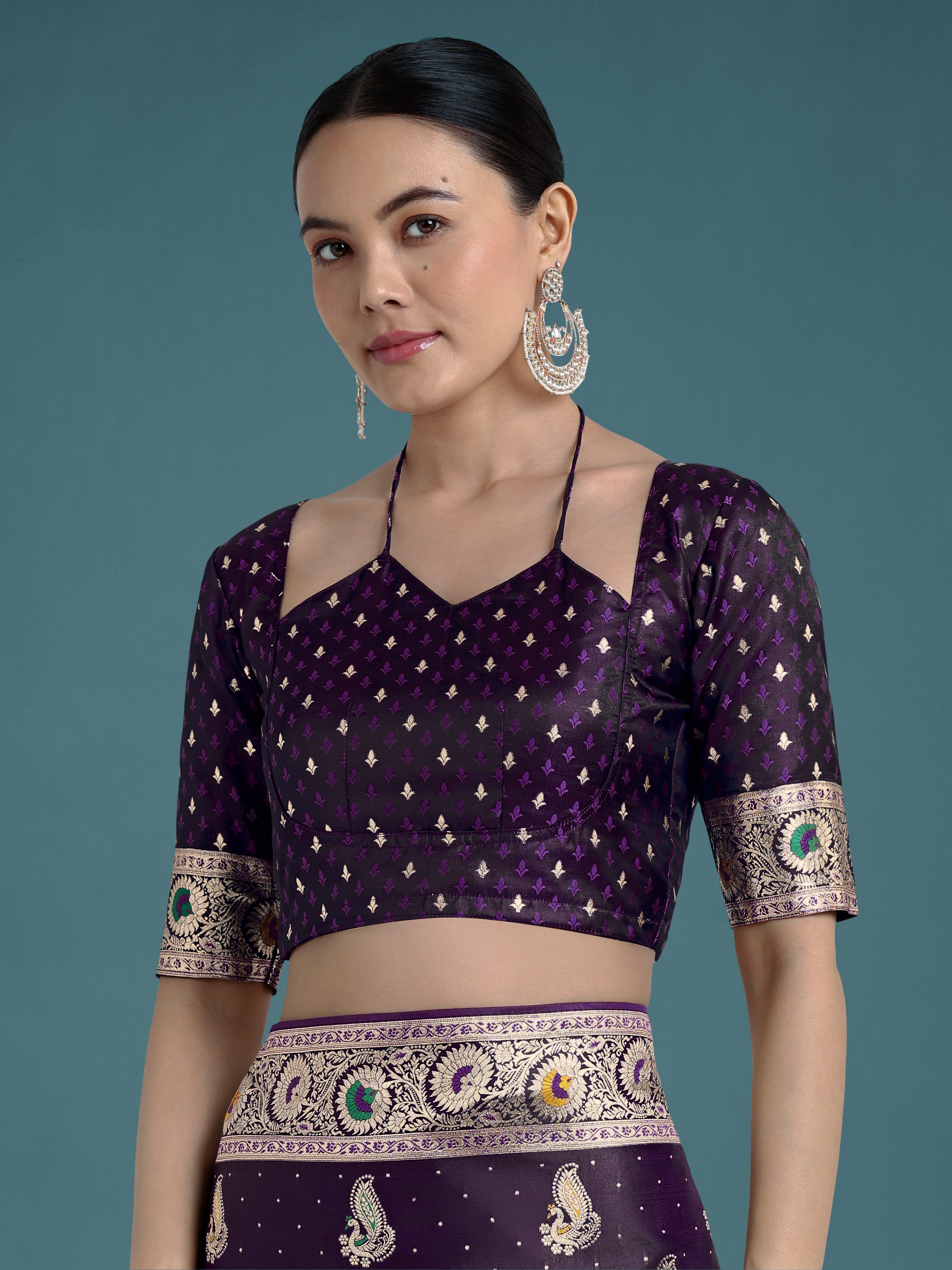 Monjolika Fashion Purple Color Festival Wear Banarasi Satin Silk Designer Zari Weaving Saree | Grocsy