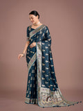 Monjolika Fashion Teal Color Festival Wear Banarasi Satin Silk Designer Zari Weaving Saree | Grocsy