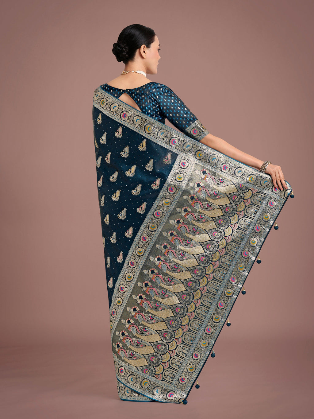 Monjolika Fashion Teal Color Festival Wear Banarasi Satin Silk Designer Zari Weaving Saree | Grocsy