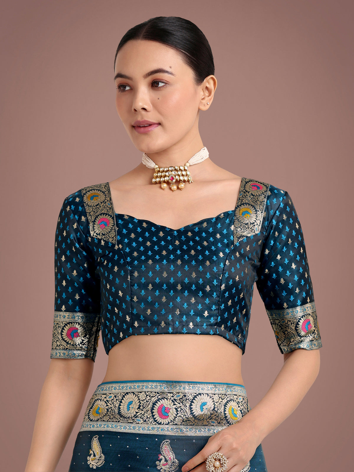 Monjolika Fashion Teal Color Festival Wear Banarasi Satin Silk Designer Zari Weaving Saree | Grocsy