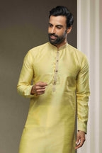 Raivat Ethnic Jacquard Silk Brocade Pintux Work Kurta Pajama In Lemon Cream Colour | Grocsy