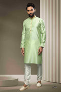 Raivat Ethnic Jacquard Silk Brocade Pintux Work Kurta Pajama In Pista Green Colour | Grocsy