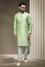 Raivat Ethnic Jacquard Silk Brocade Pintux Work Kurta Pajama In Pista Green Colour | Grocsy