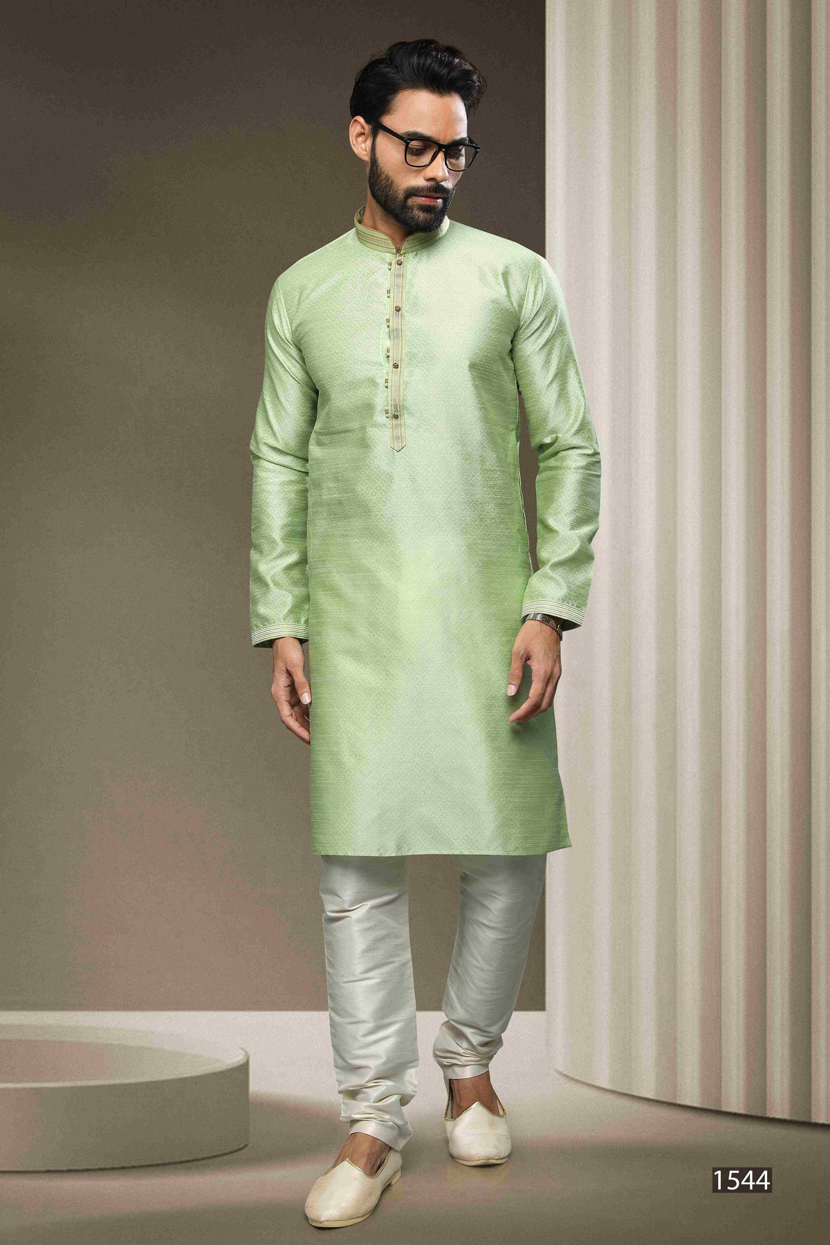 Raivat Ethnic Jacquard Silk Brocade Pintux Work Kurta Pajama In Pista Green Colour | Grocsy