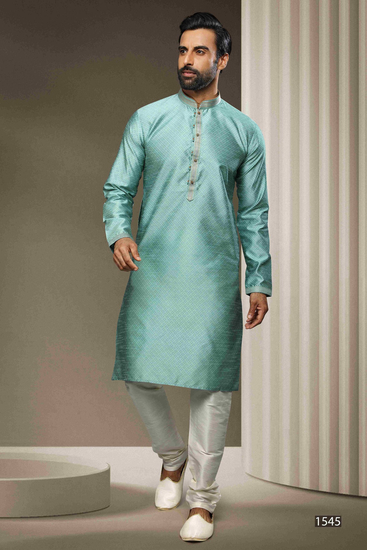 Raivat Ethnic Jacquard Silk Brocade Pintux Work Kurta Pajama In Sky Blue Colour | Grocsy