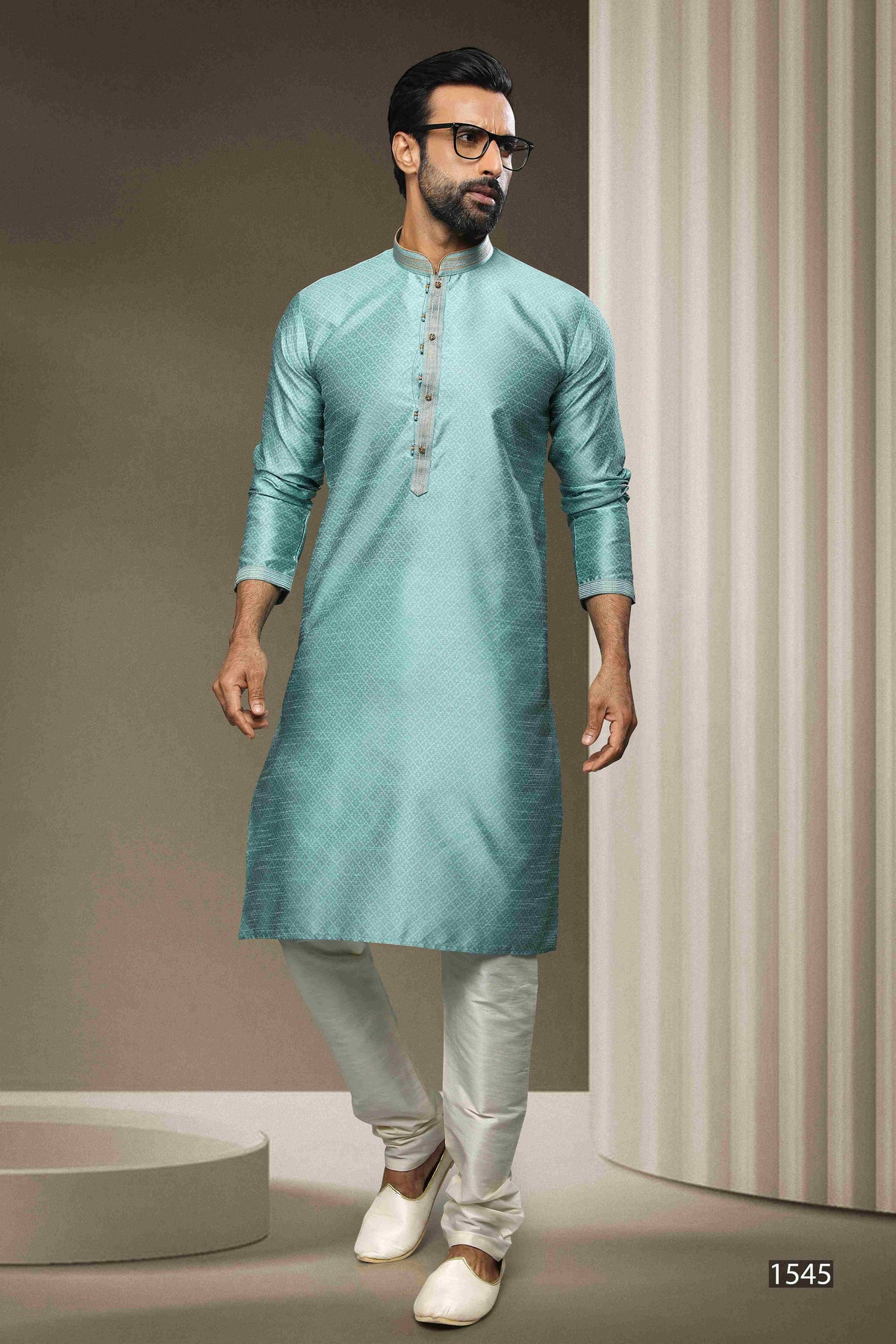 Raivat Ethnic Jacquard Silk Brocade Pintux Work Kurta Pajama In Sky Blue Colour | Grocsy