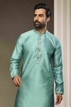 Raivat Ethnic Jacquard Silk Brocade Pintux Work Kurta Pajama In Sky Blue Colour | Grocsy