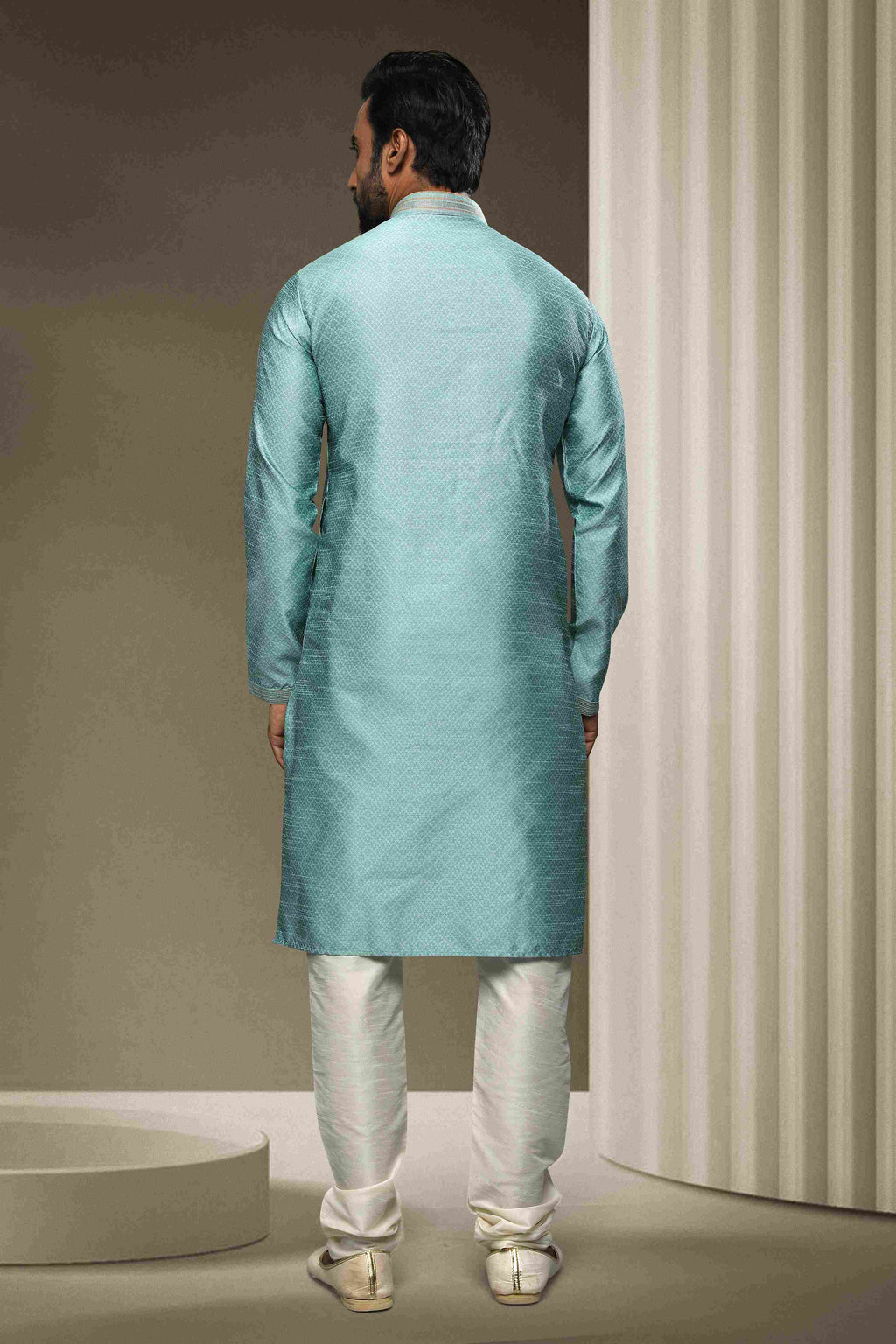Raivat Ethnic Jacquard Silk Brocade Pintux Work Kurta Pajama In Sky Blue Colour | Grocsy